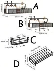 1 pieza Estante de almacenamiento montado en la pared de hierro moderno y negro hueco, estantería de almacenamiento para el baño para el hogar