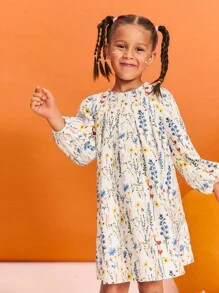 Leap Crew Leap Crew Young Girl Casual Round Neck Long Sleeve Ditsy Floral Dress Halloween - Multicolor - View 3