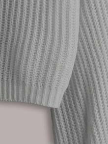 EURMUSE White Lantern Sleeve Button Front Rib Knit Cardigan - Light Grey - View 3