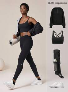 GLOWMODE 24" FeatherFit™ Crossover Yoga Leggings Buttery Soft High Stretch Crossover Waist Sports Tights Gym