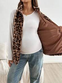 SHEIN Autumn And Winter Maternity Leopard Print Sleeveless Casual Jacket, Autumn/Winter - Brown - View 9