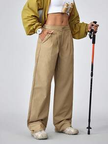 Pantaloni in jeans a gamba ampia, casual e versatili, di colore unito, adatti per escursioni all'aperto, con protezione solare, leggeri e ad asciugatura rapida, con tasche, pantaloni in denim a gamba ampia - Cachi - Visualizzare 7