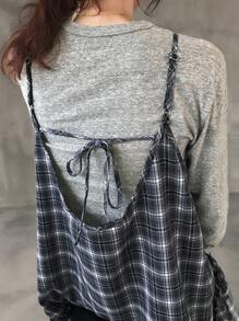 FRIFUL 女士休闲格子下摆荷叶边宽松百搭多层连衣裙，适合秋季