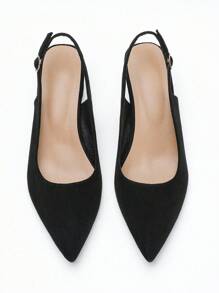 CUCCOO CURVES 宽版女式露趾粗跟露背优雅黑色高跟鞋，时尚派对之选 - 黑色 - 查看 4