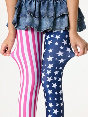 Grunge Punk 1 pezzo Collant/Calze/Leggings da donna asimmetrici con motivo a strisce rosa e stelle