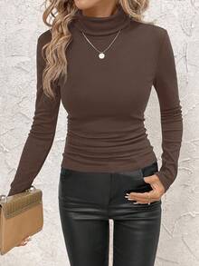 SHEIN Clasi Damska ciepła koszulka z aksamitu z marszczeniami i stójką, ściągaczem w pasie