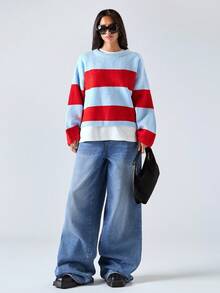 LYSMO 2025Phong cách mới mùa thu cho nữ/Áo len dài tay trễ vai kẻ sọc rộng rãi cho nữ/Sọc màu/Mùa đông cho nữ/Mùa đông cho nữ/Trở lại trường/Trường học/Trở lại trường/Trở lại trường cho nữ/Áo đi học/Halloween/Halloween cho nữ/Trang phục Halloween/Giáng sinh/Áo len Giáng sinh/Áo len năm mới - Nhiều màu - Xem 3