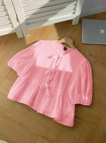 Comfortcana Plus Size Pink Casual Vacation Shirt For Spring & Summer