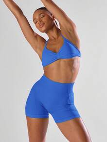 Musera Sport High Waist Mini Shorts Active Comfy Workout Gym Running Run Clubpadel, Tennis, Pickleball Yoga Pilates Fitness Fall Daily Casual - Royal Blue - View 2