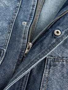 ROMWE MEN Street Life 休闲时尚百搭长袖男士牛仔夹克 - 藍色 - 查看 5