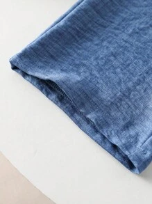 SHEIN Genkimix Kids 年轻女孩蓝色针织腰带可爱3D蝴蝶结装饰休闲裤