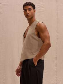 Musero V 领短款宽松背心春夏街头风格假日度假 - 咖啡棕 - 查看 2