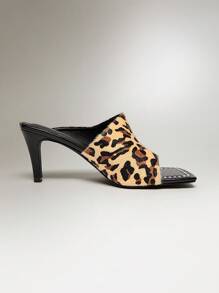 SHUZIA صنادل نسائية ذات كعب عالي، جذابة وعصرية للاستخدام اليومي والحفلات، مريحة وبتصميم جلد الفهد والشعر المستعار