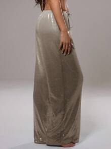 MUSERA Sequin Low Rise Trousers Vacation Summer Ibiza Fits  Party Sparkly Fall - Khaki - View 4