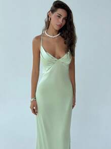 Aloruh Women's Fashionable Elegant Backless Pleated Spaghetti Strap Dress,Party Dress,Wedding Guest Dress - Green - View 4