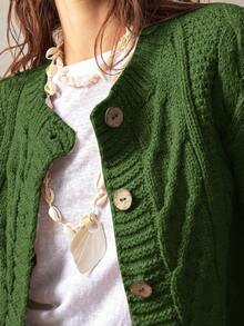 Bohemela Áo khoác cardigan dài tay cổ tròn màu trơn dáng rộng cho nữ, thích hợp mặc khi đi nghỉ, thu đông - Màu xanh lá cây đậm - Xem 5