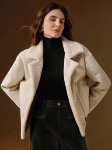 Anewsta 女士时尚宽松外套，秋冬款 - 白色 - 查看 7