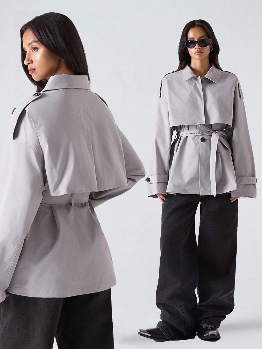 LYSMO 女式纯色时尚短款休闲风衣