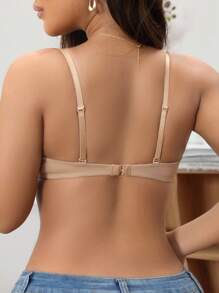 SHEIN 1pc Smooth U-Shape Metal Chain Invisible Push Up Padded Deep V Sexy Underwire Bra - Apricot - View 2