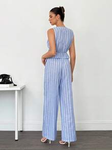 SHEIN Tall 2 pièces Ensemble Top enveloppant rayé et pantalon pour femmes, décontracté et affinant, convient pour l'été et l'automne