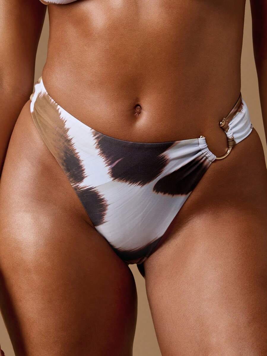 MISSGUIDED High Waisted Bikini Bottom With Side Ring Detail Animal Print Pattern Abstract Tie Side Swimming Beach Pool Party Bathing Suit Bottom Trendsetting Design - Multicolor - View 1