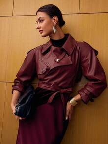 MOTF PREMIUM PU LEATHER RAGLAN SLEEVE BELTED CROP JACKET