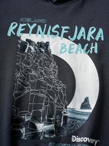 Discovery X SHEIN Tween Boy Streetwear Casual Pullover Hooded Long Sleeve Loose Knit Gray Sweatshirt