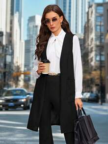 SHEIN Clasi 适合日常通勤的开襟前口袋背心外套