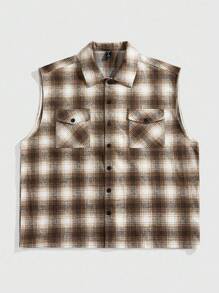 ROMWE MEN Street Life Men's Plaid Single-Breasted Casual Vest With Pockets