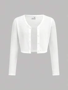 Girlism 2 件套青少年女孩针织纯色开衫和碎花吊带连衣裙休闲装，秋冬