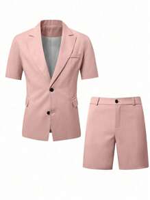 Calvornis Bộ vest nam tay ngắn mùa hè & quần short vest, phù hợp cho các bữa tiệc kinh doanh hàng ngày. Bộ vest nam mùa hè Bộ vest thường ngày dành cho nam Bộ vest nam thường ngày Bộ vest nam ôm vừa vặn Quần short hai mảnh Bộ vest nam Bộ vest ngắn. Món quà tuyệt vời cho bạn trai hoặc chồng. - Hồng - Xem 3