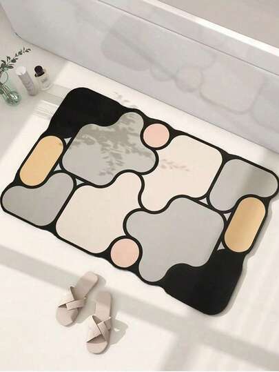 1pc Geometric Pattern Absorbent Doormat, Modern Anti-Slip Water Absorbing Carpet, Home Decor Entrance Mat, Silica Gel Bathroom Absorbent Mat Indoor Rug, Suitable For Home Decoration Flooring