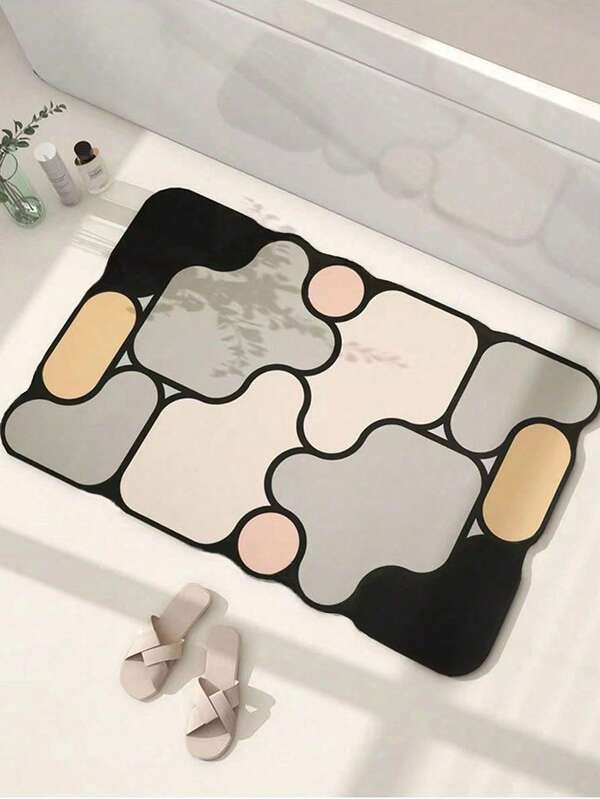 SHEIN 1pc Geometric Pattern Absorbent Doormat, Modern Anti-Slip Water Absorbing Carpet, Home Decor Entrance Mat, Silica Gel Bathroom Absorbent Mat Indoor Rug, Suitable For Home Decoration Flooring