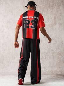 PAVTROS 男士休闲条纹印花T恤和裤子套装、男士球衣、男士运动服、男士棒球服、Y2K 男士球衣 - 彩色 - 查看 2