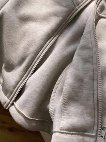 Tween 女童纯色拉链领无袖连帽运动衫 - 灰色 - 查看 6