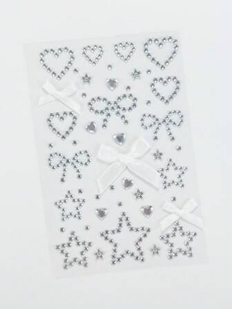 Kawaii 1 pezzo di adesivi gioiello per il viso con fiocchi in pizzo, cuori, stelle, fiocchi, glitter a forma di diamante