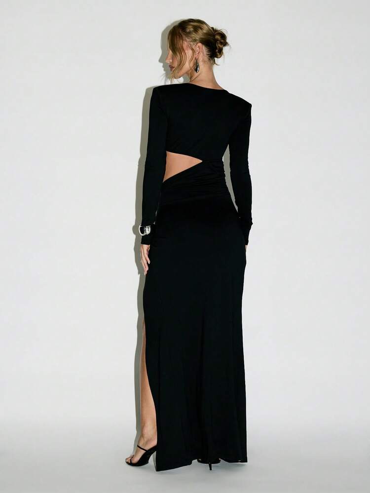 KIZN Langärmliges, figurbetontes Maxikleid mit Cut-Outs