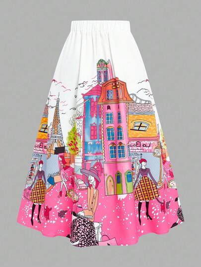 EMERY ROSE Plus Size Women's Architectural Print Casual Skirt