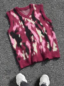 Manfinity ZONE917 Men's Autumn/Winter Fashion Contrast Color Pattern Knitted Vest - Multicolor - View 1