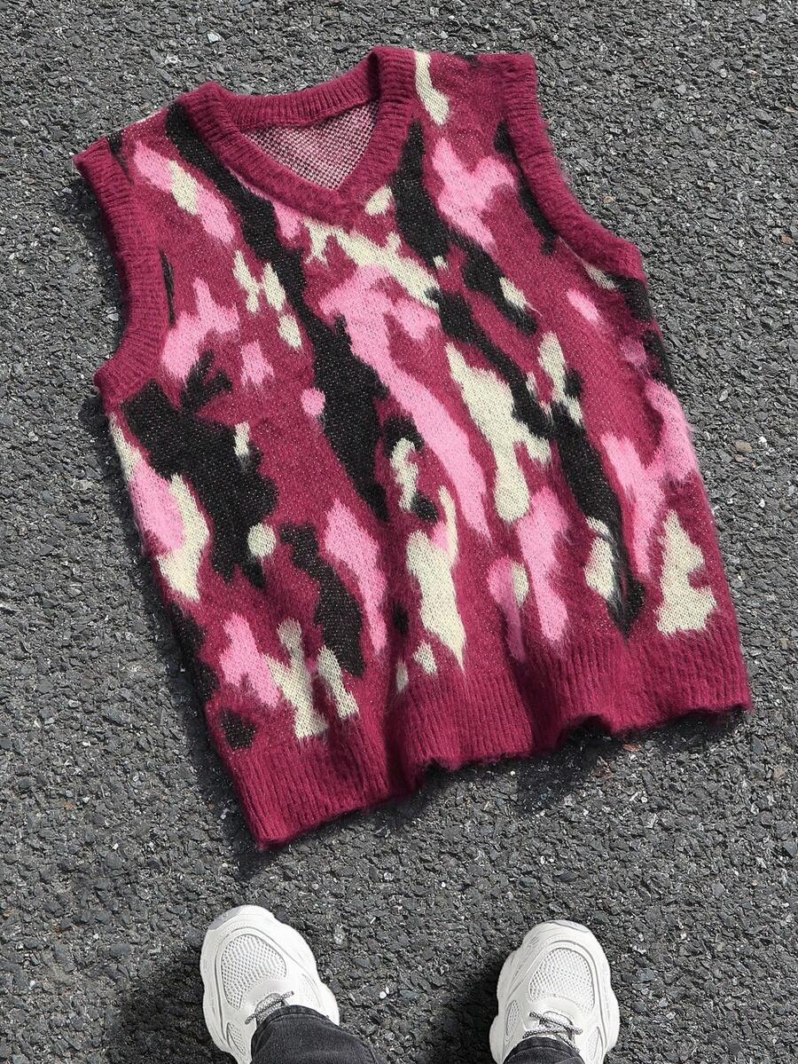 Manfinity ZONE917 Men's Autumn/Winter Fashion Contrast Color Pattern Knitted Vest - Multicolor - View 1