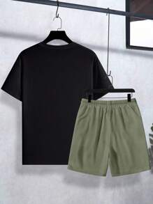 EGENSIO Men's Casual Deer Antler Print T-Shirt And Shorts Set, Summer - Multicolor - View 3