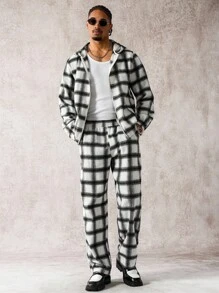 Manfinity Homme Men's Plaid Zip Collar Hoodie And Pants Casual Tracksuit Set - Multicolor - View 5