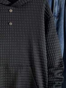 SHEIN Teen Boy Casual Loose Comfortable Versatile Knit Trim Decorative Button Placket Sweatshirt, Suitable For Autumn, Winter, Outings, Sports Fall - Black - View 7