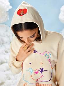 SHEIN X Care Bears Women's Casual Everyday Bear Embroidery Hoodie - White - View 4
