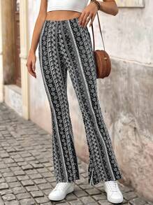 Brillora Allover Print Slim Fit Knitted Flared Summer Beach Women Hippie Pants