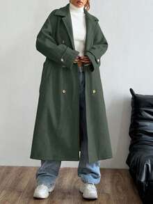 EURMUSE Cappotto in lana con collo a bavero, doppio petto e cintura in vita, adatto per l'autunno/inverno da donna