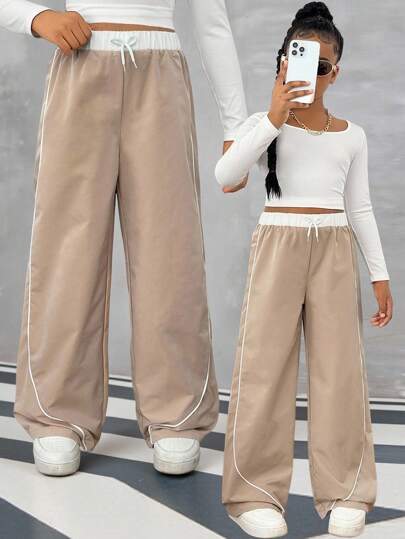 Sparklyn Pantalones anchos y sueltos de contraste negro y blanco versátiles para niñas preadolescentes, ideales para vacaciones, verano y viajes.