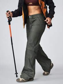 女式休闲低腰直筒可拆卸牛仔裤 - 軍綠色 - 查看 6