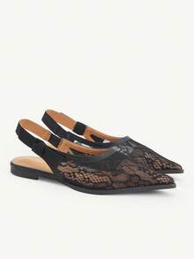 CUCCOO CHICEST Women's Fashion Black Lace Material Side Elegant Bow Slip-On Pointed Toe Comfortable Flat Shoes, Suitable For Commuting, Dating, Party, Holiday, Valentine's Day Elegant Shoes Wedding Shoes Summer Shoes Bride Shoes - Black - View 10
