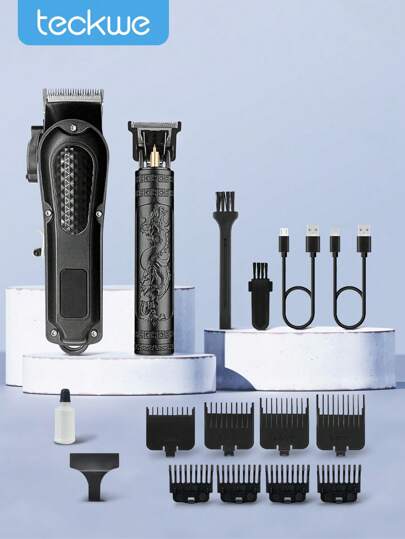 Teckwe 2 件套男士理发修剪组合理发器，T9 刀片电动数显理发器，显示修剪集成工具套件适合家庭使用